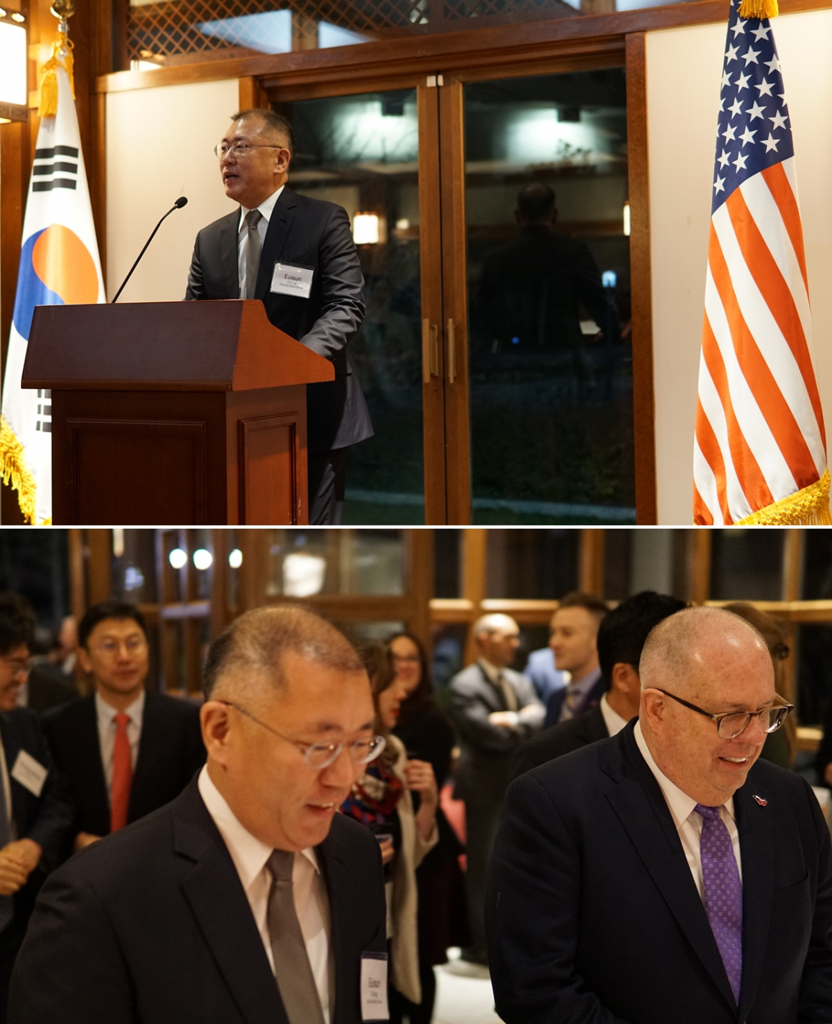 ▲정의선 현대자동차그룹 수석부회장이 8일(이하 현지시간) 미국 워싱턴 D.C. 주미한국대사관저에서 열린 '전미주지사협회 동계회의' 공식 리셉션에 초청받아 30여 명의 주지사들과 면담했다. 정 부회장은 △미래 수소사회 △모빌리티 혁신 등을 주제로 의견을 교환했다.  (사진제공=현대차그룹)