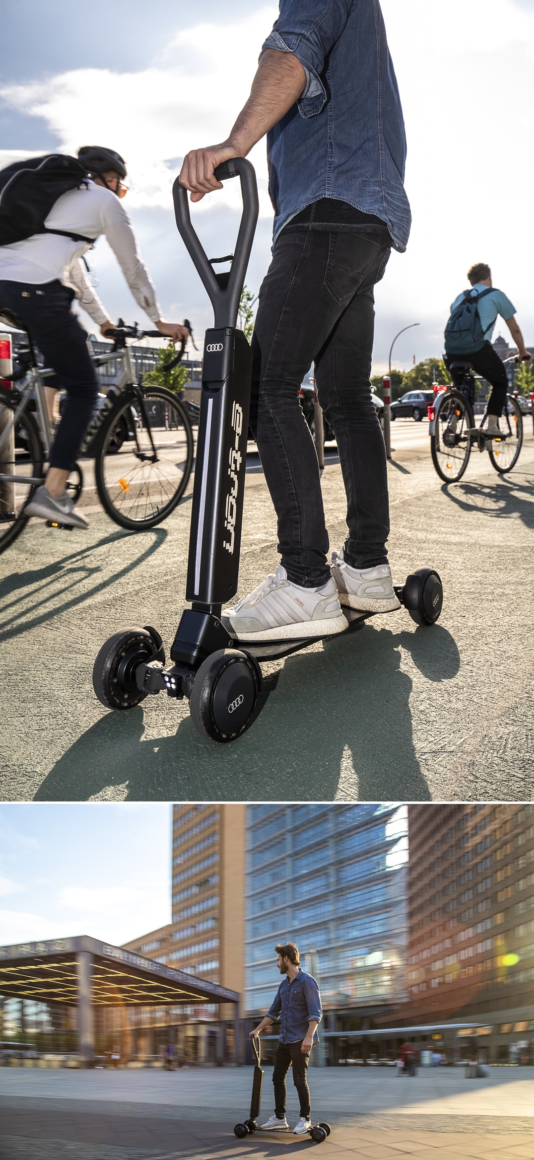 ▲아우디는 전동 스쿠터에도 4개의 바퀴를 달았다. 폼 나게 달리고 싶지만 유럽 현지에서는 '삽자루 디자인'으로 폄훼 받기도 한다.   (출처=아우디글로벌미디어)