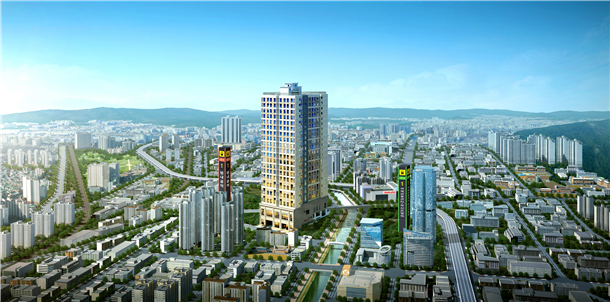 ▲대규모·고층 오피스텔이 공실 우려를 줄일 수 있는 '랜드마크 오피스텔'로 떠오르고 있다. 부산 부산진구 범천동 '맨해튼 줌시티' 오피스텔 투시도. (자료 제공=신안종합건설)