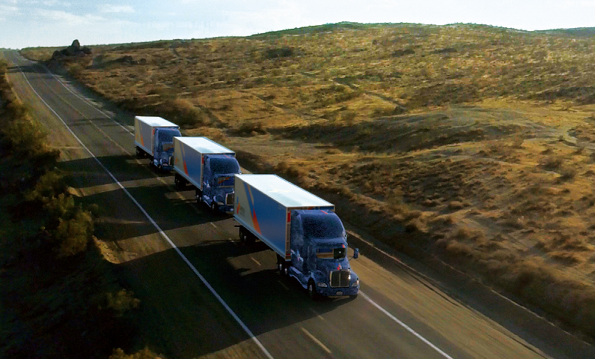 ▲CJ대한통운의 미국 운송차량 행렬. 사진제공=CJ대한통운