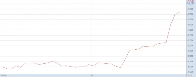 ▲올해 들어 한진칼의 주가 추이(자료제공=키움증권)