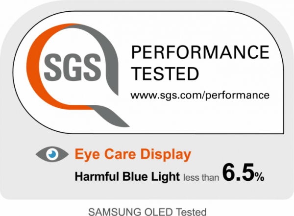 ▲삼성디스플레이의 최신 스마트폰용 OLED가 블루라이트 비중을 낮춰 글로벌 인증업체 SGS로부터 '아이 케어(Eye Care)' 디스플레이로 인정받았다. (사진제공=삼성디스플레이)