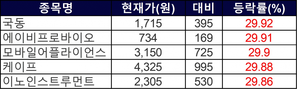 ▲4일 상한가 종목들. (자료=한국거래소)
