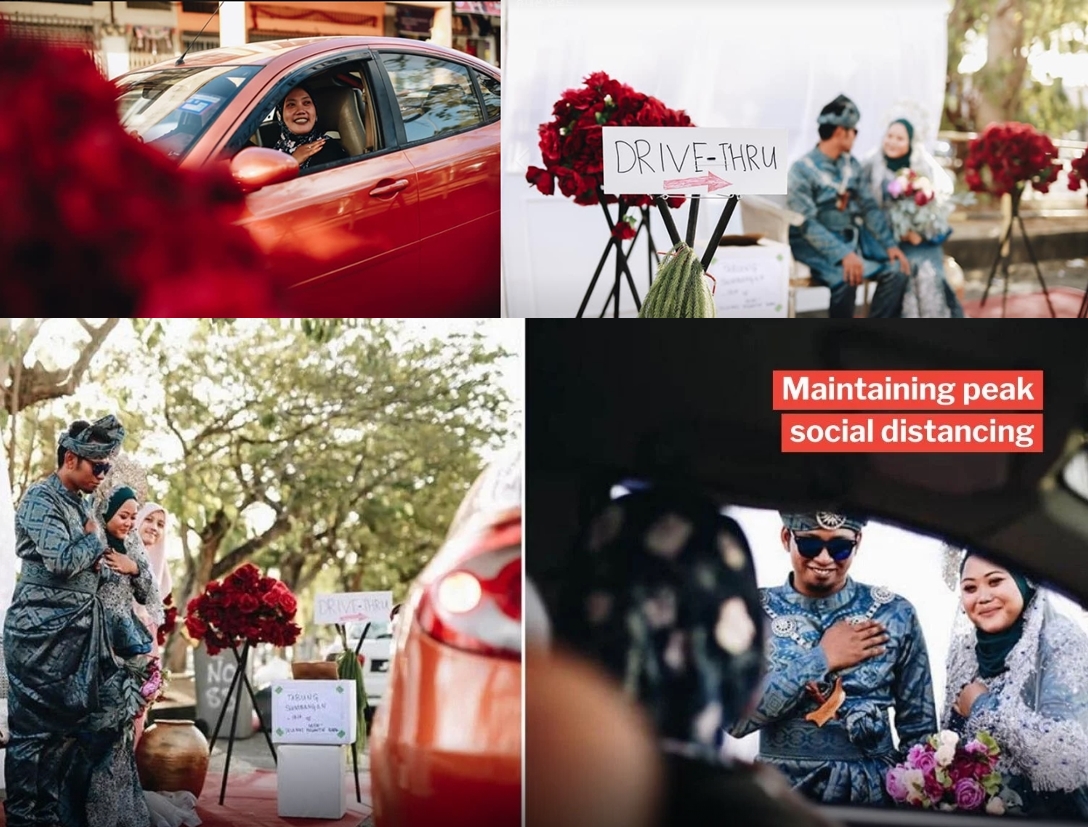 ▲말레이시아의 한 커플은 코로나19 확산 이후 드라이브 스루 방식의 결혼식을 진행해 화제를 모았다.  (출처=Dinas Bridal 페이스북)