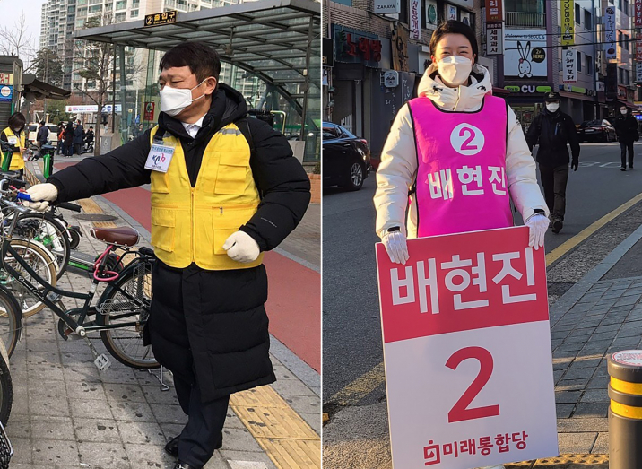 ▲문재인 대통령의 복심으로 평가받았던 최재성 더불어민주당 후보와 MBC 앵커 출신의 배현진 미래통합당 후보가 2년만에 다시 맞붙는다. (연합뉴스)