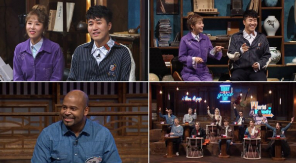 ▲'케이팝 어학당-노랫말싸미' 신지, 김종민(사진제공=tvN)