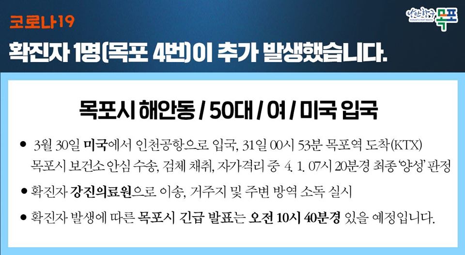 ▲목포시 코로나 확진자 동선 공개 (출처=목포시청 페이스북)