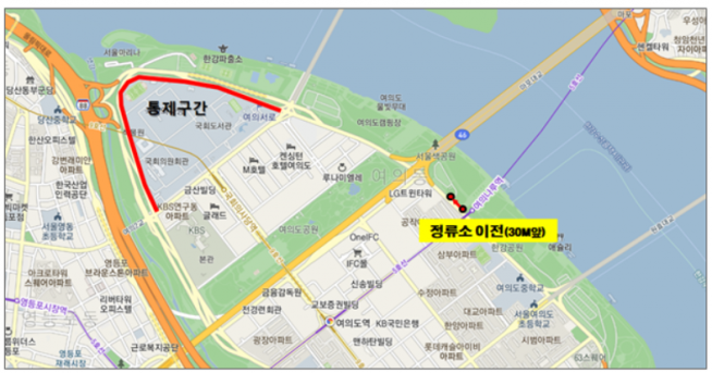 ▲4월 3일, 6~10일 정류소 이전 위치도. (출처=서울시)