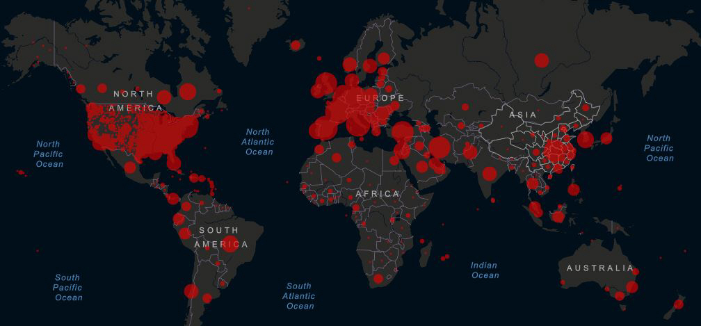 ▲8일 신종 코로나바이러스 감염증(코로나19) 확진자 현황. 출처 미 존스홉킨스대학.