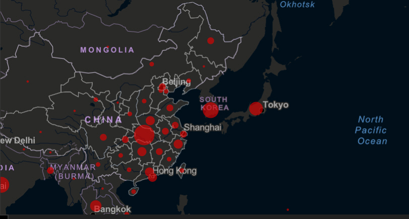 ▲신종 코로나바이러스 감염증(코로나19) 발병 현황. 출처 미 존스홉킨스대학