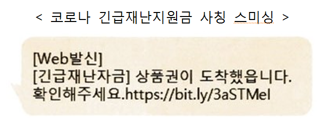 ▲코로나 스미싱 사례 (방통위 제공)