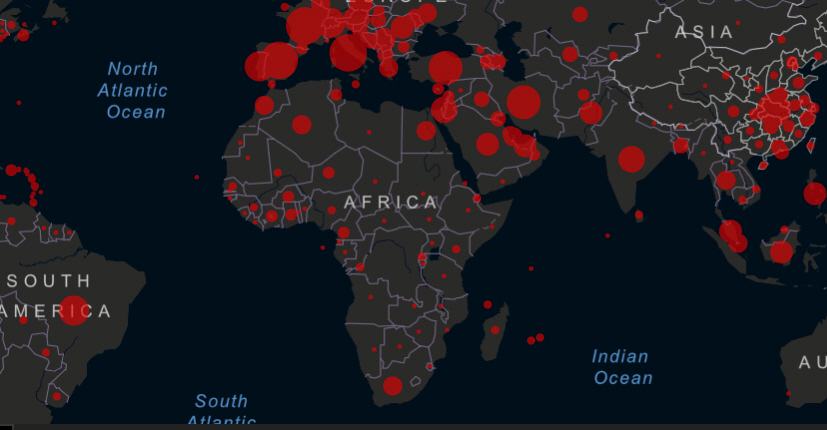 ▲코로나19 발병 현황. 미 존스홉킨스대 캡처