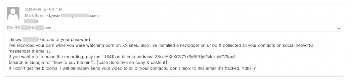 ▲음란물 접속이력 협박형 스팸메일 캡처 화면. (안랩 제공)