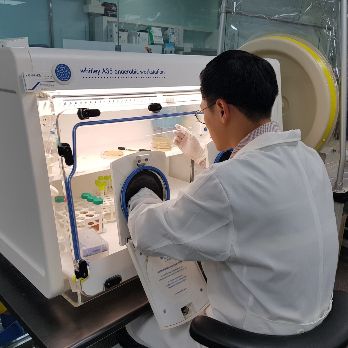 ▲지놈앤컴퍼니 연구원이 미생물 연구를 하고 있다. (지놈앤컴퍼니)