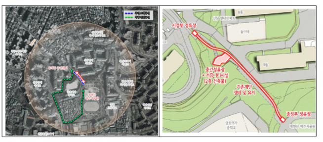 ▲대현산 배수지공원 구릉지 이동편의 개선사업 위치도 및 기본구상도. (출처=서울시)