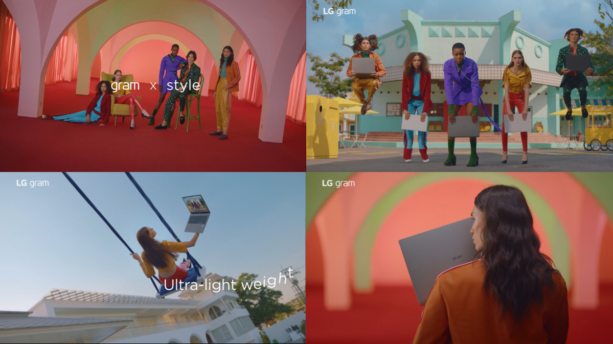 ▲LG전자가 선보인 LG 그램 글로벌 광고 영상이 공개 8주 만에 조회수 3천만을 훌쩍 넘기며 인기를 끌고 있다. 영상은 제품 특징을 직접 설명하지 않고 출연자들이 LG 그램을 들고 음악에 맞춰 춤을 추는 장면만으로 LG 그램의 장점을 잘 표현하며 네티즌들의 호응을 이끌어냈다. 사진은 LG 그램 광고 영상 갈무리. (사진제공=LG전자)