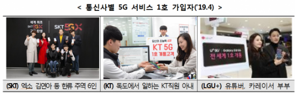 ▲KT, SKT, LG유플러스 통신사별 5G 1호 가입자 (과기정통부 제공)