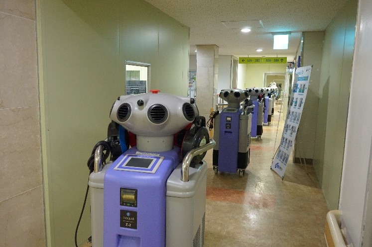 ▲우정바이오는 경상북도 김천의료원의 요청에 따라 코로나19 확진자 치료병동 3개층 전 구역에 대해 지난달30일부터 5일까지 총 6일간에 걸친 과산화수소증기 공간멸균을 완료했다. (우정바이오 )