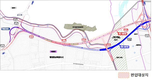 ▲행복도시 외곽순환도로 선형 개선안. (국토교통부)