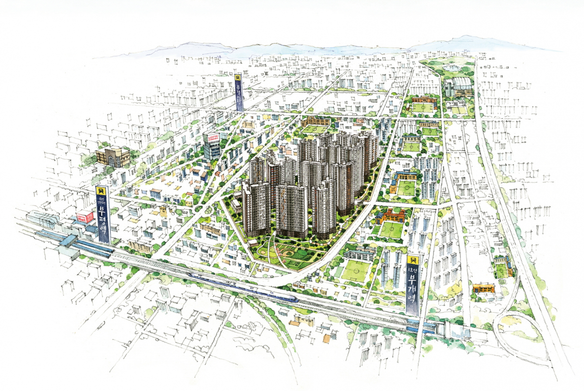 ▲인천 부평구 부개동 '부평 SK 뷰(VIEW) 해모로' 아파트 조감도. (자료 제공=리얼투데이)