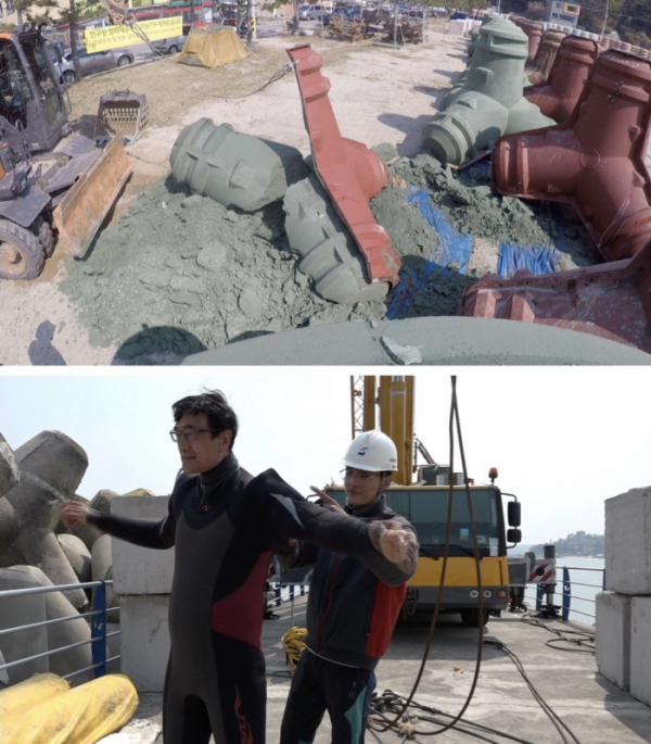 ▲'극한직업' 테트라포드의 작업현장(사진제공=EBS1)