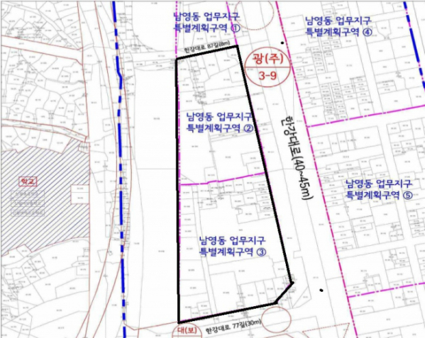 ▲서울 용산구 남영동 업무지구 특별계획 구역 위치도.  (서울시)