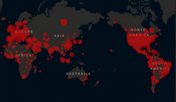▲전 세계 신종 코로나바이러스 감염증(코로나19) 발병 현황. 출처 미 존스홉킨스 대학
