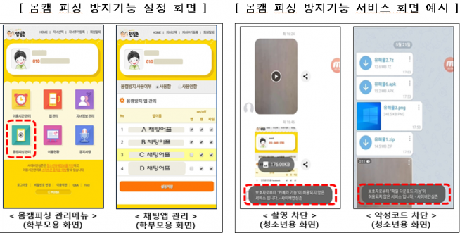 ▲방송통신위원회는 디지털 성착취 위험으로부터 아동·청소년을 보호하기 위해 사이버안심존 앱에 '몸캠피싱' 방지 기능을 탑재한다고 1일 밝혔다. (방통위 제공)