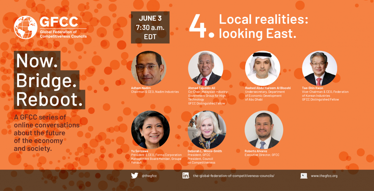 ▲권태신(윗줄 오른쪽 첫 번째) 전경련 부회장이 3일 '세계경쟁력위원회연합(GFCC) 코로나19 특별 대담'에 한국 대표 연사로 참석했다. (사진제공=전경련)