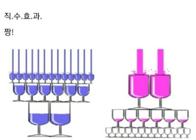 ▲인터넷 커뮤니티에서 화재가 된 '직수효과'(왼쪽)의 그림.  (출처=인터넷 커뮤니티 캡처)