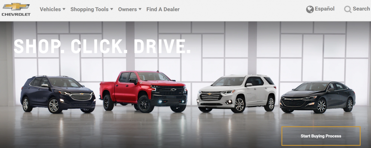 ▲GM의 온라인 판매 플랫폼 '숍-클릭-드라이브'  (출처=쉐보레 홈페이지 캡쳐)