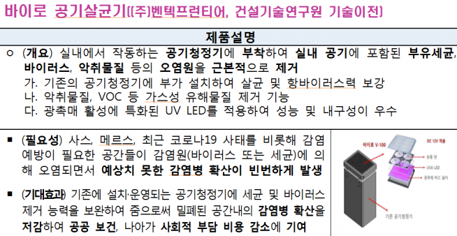 ▲벤텍프런티어가 개발한 '바이로 공기살균기' (과기정통부 제공)