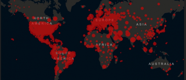 ▲전세계 신종 코로나바이러스 감염증(코로나19) 발병 현황. 미 존스홉킨스 대학.