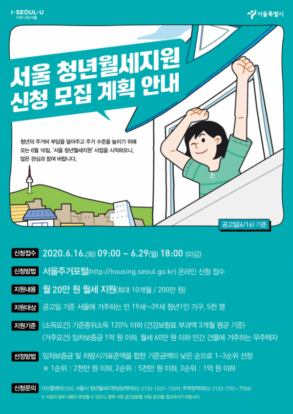 ▲'서울 청년월세지원' 사업 포스터. (출처=서울시)