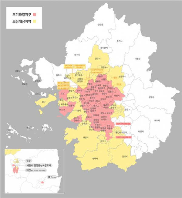 ▲19일 기준 조정대상지역·투기과열지구 지정 현황도. (국토교통부)