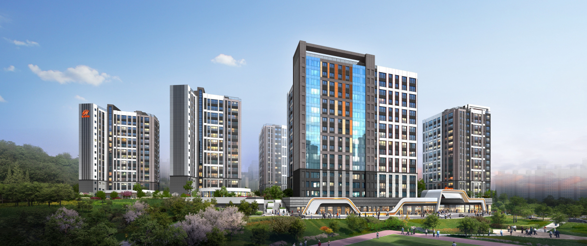 ▲현대엔지니어링이 수원시 권선구 서둔동에 재건축하는 힐스테이트 단지 투시도.