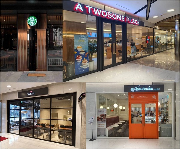 ▲사진=광교 엘포트몰 내 입점 중인 주요 카페 브랜드(사진제공=엘포트몰 제공), 좌측 상단부터 시계방향으로 스타벅스 리저브, 투썸플레이스, 몽슈슈, 폴바셋