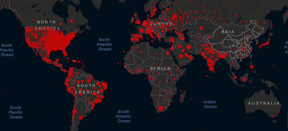 ▲신종 코로나바이러스 감염증(코로나19) 발병 현황. 출처 미 존스홉킨스 대학