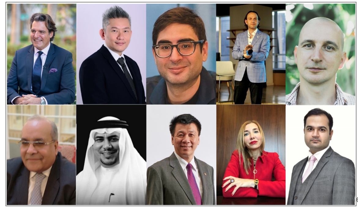 ▲앤서니 리토사(왼쪽부터) 회장, 펠릭스 마고 공동설립자, 이브 비갠 설립자, 마인하아드 벤 대표, 워히드 케이저 회장, 앱둘라만 앨 안사리 대표, 스티번 치어 이사, 프란체스카 그레코 공동설립자, 사힐 어머 변호사. (사진제공=파이브더패스)