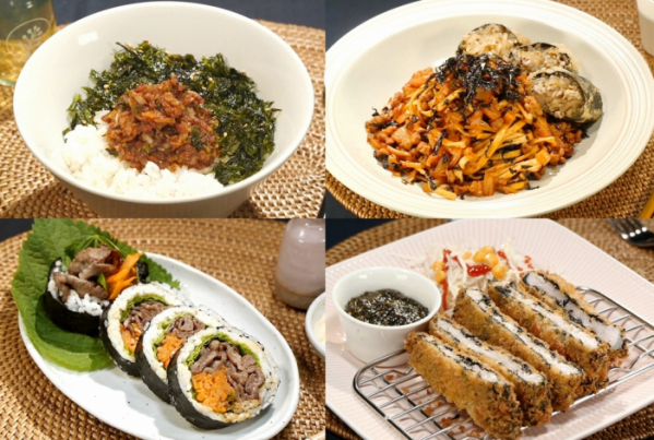 ▲‘편스토랑’ 김자반 비빔밥, K-볶음면(with 김말이), 제주 흑돼지 김밥, 김 돈가스(사진제공=KBS 2TV)