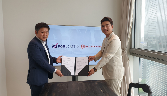 ▲포블게이트 이철이 대표(왼쪽)와 엘라마체인 강덕호 대표