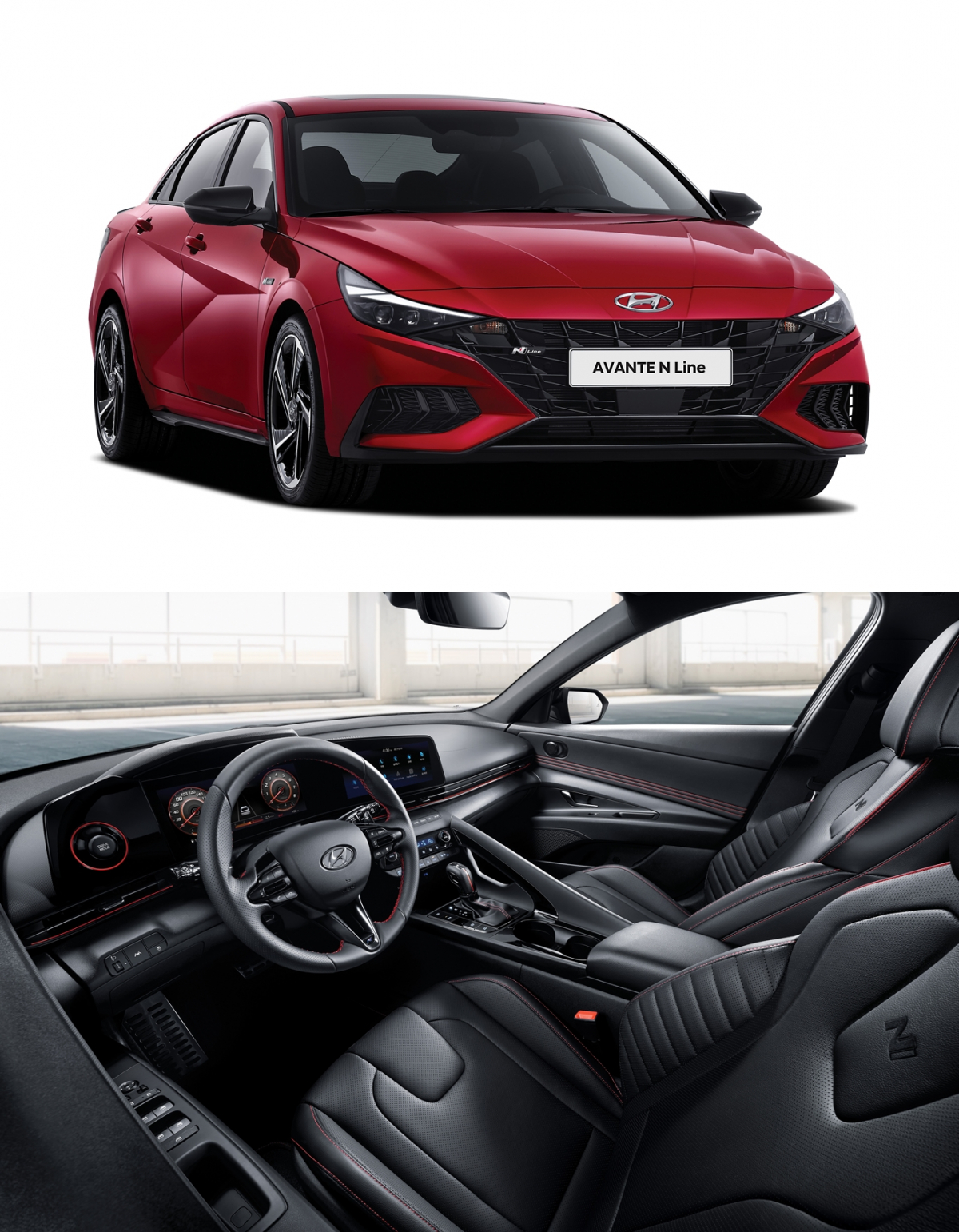 ▲차 안팎에 고성능 N 버전의 디자인과 감성을 옮겨놓은 아반떼 'N 라인'도 함께 등장했다.  (사진제공=현대차)