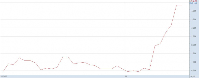 ▲7월 이후 한세실업 주가 추이