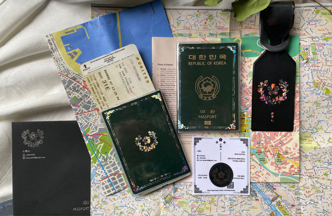 ▲'자개 여권 케이스'는 대한제국 국장 오얏꽃 문양과 예부터 사랑받아온 모란 문양 두 가지로 제작됐다. (사진제공=소해산)