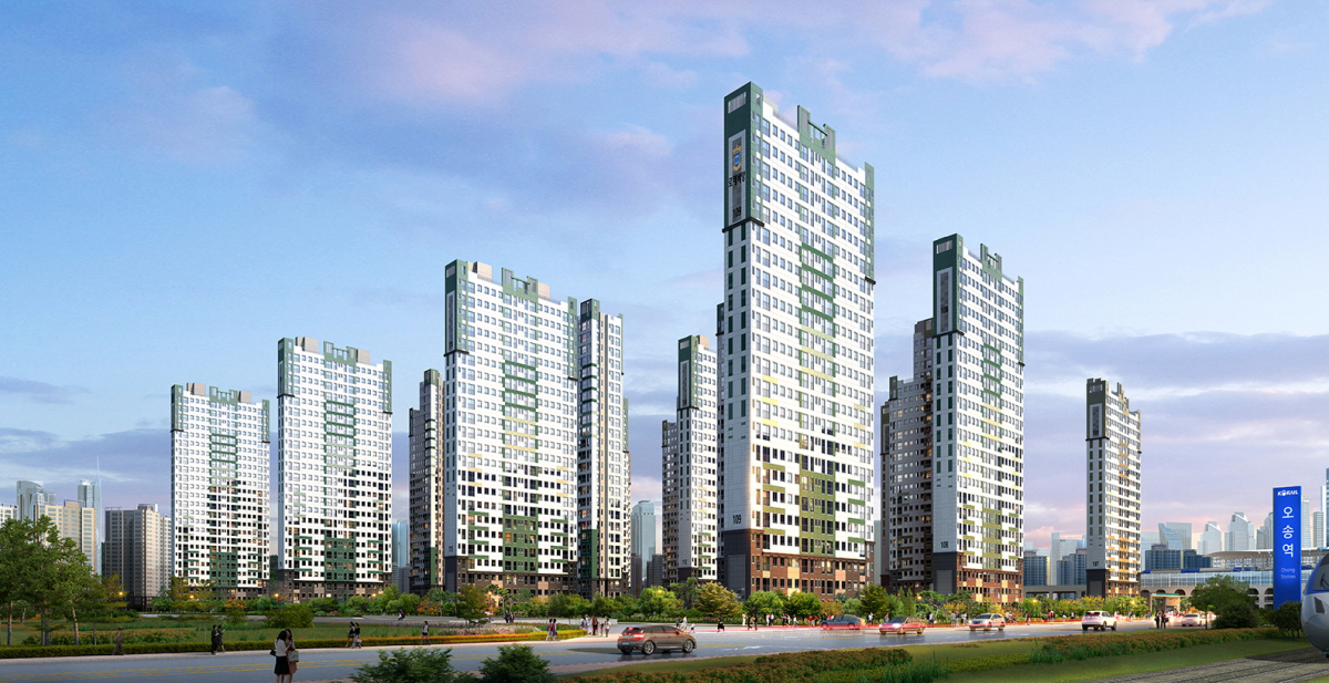 ▲대광건영이 충북 청주시 오송읍에서 임대 분양하는 'KTX오송역 대광로제비앙' 아파트 투시도. (자료 제공=피알메이저)