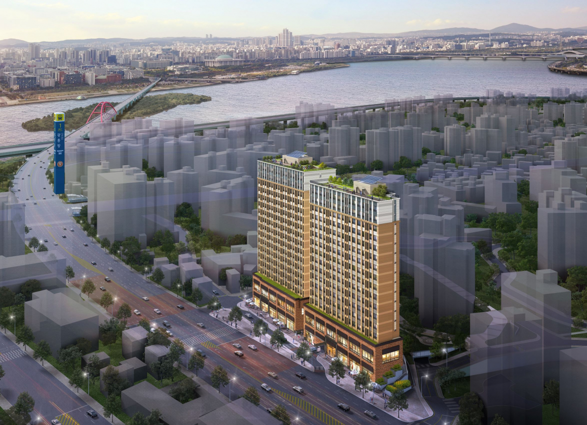 ▲이랜드건설이 서울 마포구 창천동 역세권에 짓는 청년임대주택 1호점 조감도. (사진제공=이랜드건설)