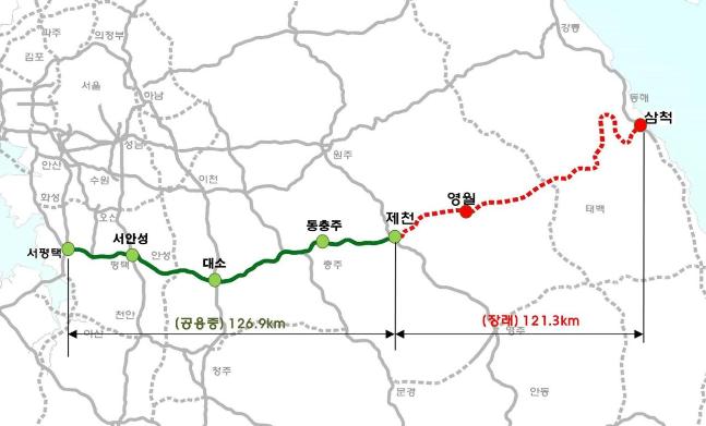 ▲동서 6축 고속도로 노선도. (강원도)