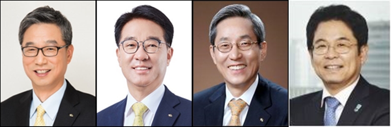 ▲KB금융그룹 차기 회장 후보자 4인. 왼쪽부터 허인 KB국민은행장. 이동철 KB국민카드 사장. 윤종규 KB금융 회장, 김병호 전 하나금융그룹 부회장. (사진제공=KB금융)