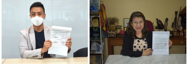 ▲(왼쪽부터) 라인케어 오동석 대표, 필리핀 미마로파주 과학기술부 조세피나 국장