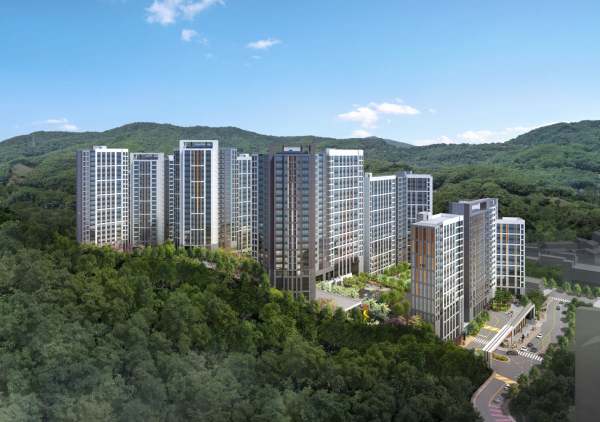 ▲현대건설이 경기 광주시 삼동1지구 B2블록에 짓는 ‘힐스테이트 삼동역’ 아파트 투시도.